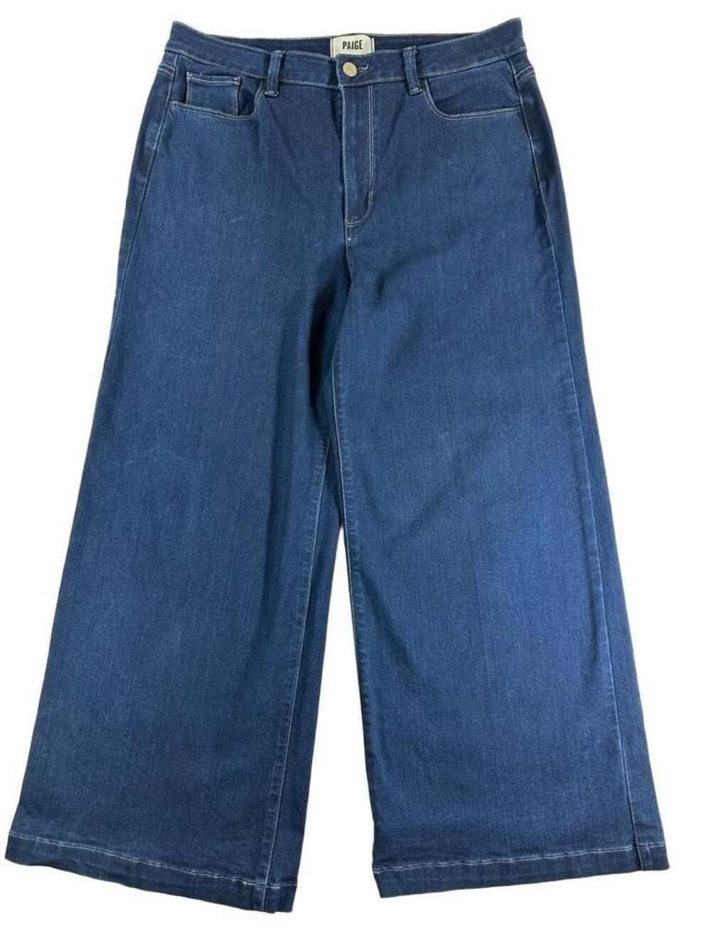 PAIGE Genesee Crop High Rise Wide Leg Cropped Jeans in Dark Wash